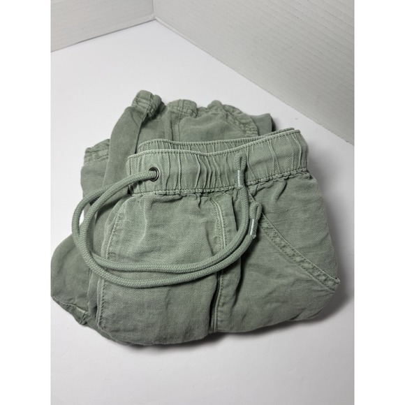 C&C California Women's Blue Linen Blend Cropped Wide-Leg Pants, Size Small Green - Picture 5 of 9